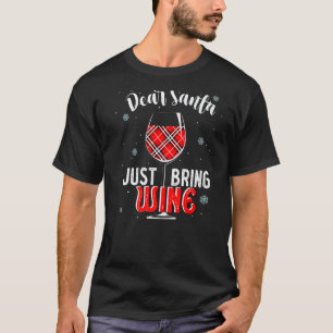 Lieber Weihnachtsmann bringen Weinglas Rot Kariert T-Shirt