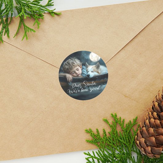 Lieber Weihnachtsmann Wir waren ein gutes Foto für Runder Aufkleber