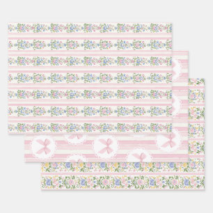Liebes-Baby-Rosa-Coquette-Schleife-Blumen Geschenkpapier Set