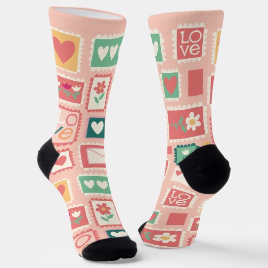 Liebes-Briefmarken-Muster Crew Socken (Gewinkelt)