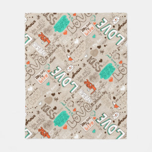 Liebes-Doodle-Muster in mehreren Sprachen Fleecedecke