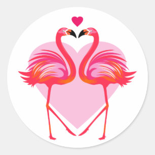 Liebes-Flamingo-Vögel mit Herzrahmen Runder Aufkleber