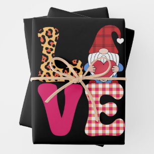 Liebes-Gnom Valentinstag Roter Buffalo Kariert Leo Geschenkpapier Set