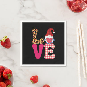 Liebes-Gnom Valentinstag Roter Buffalo Kariert Leo Serviette