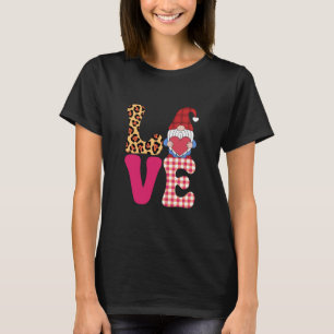 Liebes-Gnom Valentinstag Roter Buffalo-Karo Leopar T-Shirt