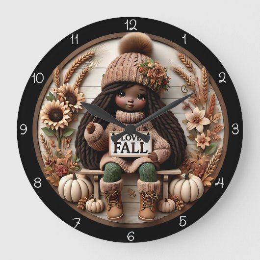 Liebes-Herbst-Mädchen-Puppe Große Wanduhr (Vorderseite)