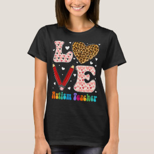 Liebes Herz Autismus Lehrer Leopard Kariert Rot Va T-Shirt