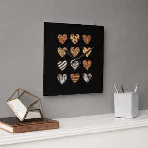 Liebes Herz Leopard Süß Valentinstag  Quadratische Wanduhr