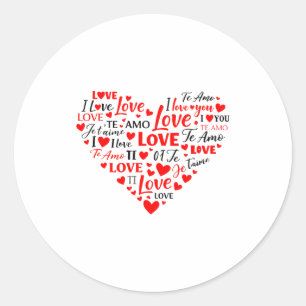 Liebes Herz Multilingual Ich liebe dich Romantisch Runder Aufkleber