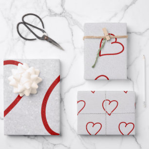 Liebes Herz Rot Glitter Valentinstag Geschenkpapie Geschenkpapier Set