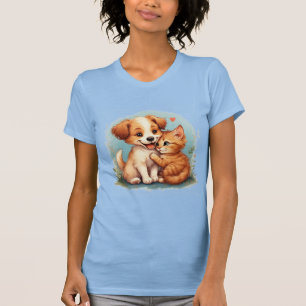 Liebes Hündchen und Kätzchen umarmen sich T-Shirt