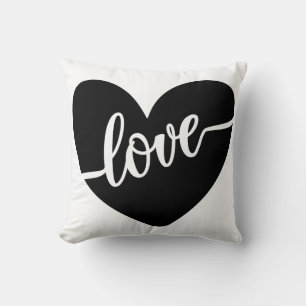 Liebes-Schrift-Typografie schwarzes Herz Valentins Kissen