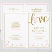 Liebes-Skript-Herz-Hochzeitsprogramme Rosa & Gold (Vorne/Hinten)