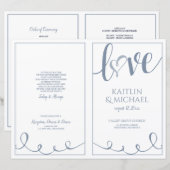 Liebes-Skript-Hochzeitsprogramme Dusty Blue (Vorne/Hinten)