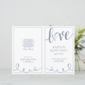 Liebes-Skript-Hochzeitsprogramme Dusty Blue (Stehend Vorderseite)