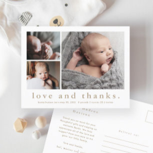 Liebes- und Dankes-Baby-Foto-Geburtsanzeige Postkarte