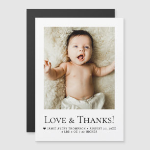 Liebes und Dankeschön Baby-Foto Geburtsanzeige Magnetkarte