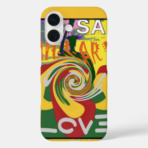 Liebesbotschaft in Rasta-Farben Kunstposter iPhone 16 Hülle