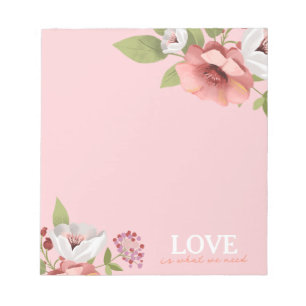 Liebesbotschaft mit rosa Blumen Anpassbar Notizblock