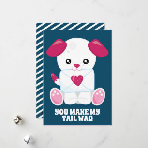 Liebesbrief Hund Blau Rosa Benutzerdefinierter Tex Feiertagskarte