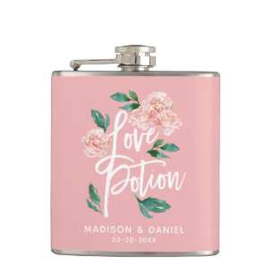 Liebeselixir Rosafarbenes Florales Personalisiert Flachmann