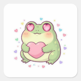Liebesfrosch-Aufkleber Süßer Romantischer Frosch H Quadratischer Aufkleber