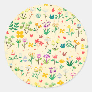 Liebesgarten Frühlingsblumen & Herzen Runder Aufkleber