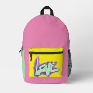 Liebesgraffiti lila grün mint typografie punkte bedruckter rucksack