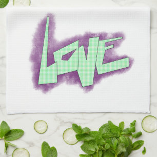 Liebesgraffiti lila grün mint typografie punkte geschirrtuch
