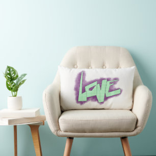 Liebesgraffiti lila grün mint typografie punkte lendenkissen