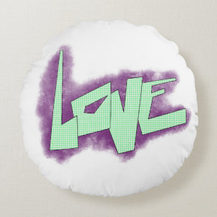 Liebesgraffiti lila grün mint typografie punkte rundes kissen