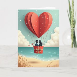 Liebesgruß im Heißluftballon Valentinskarte Karte
