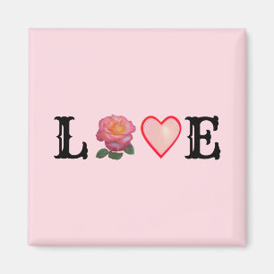Liebesherz und rosa Rose Blume Magnet