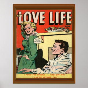 Liebesleben Flirt Romanze Comic-Illustration Retro Poster