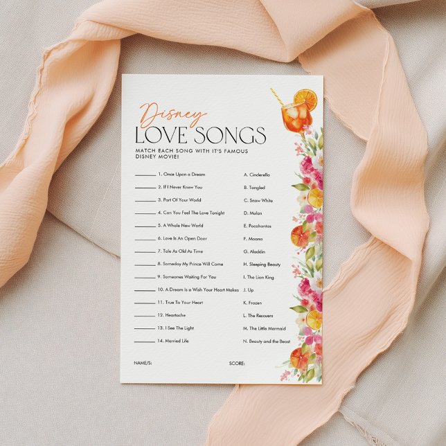 Liebeslied Spiel Spritz Brautparty (Love Song Game | Bridal Shower First Spritz theme)