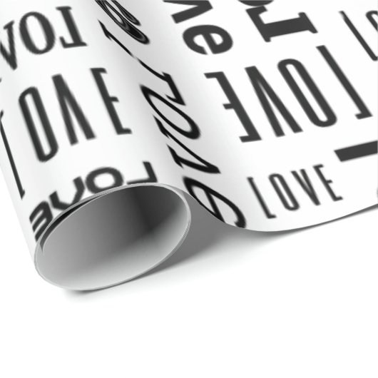 Liebesmuster mit schwarzen Buchstaben Geschenkpapier (Rolleneckpunkt)