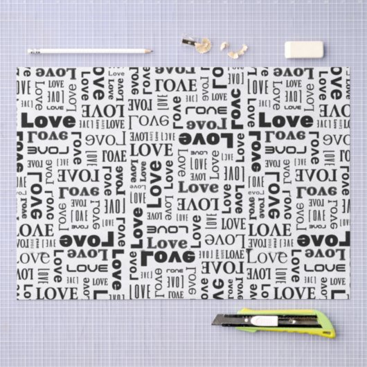 Liebesmuster mit schwarzen Buchstaben Seidenpapier (Handwerk)