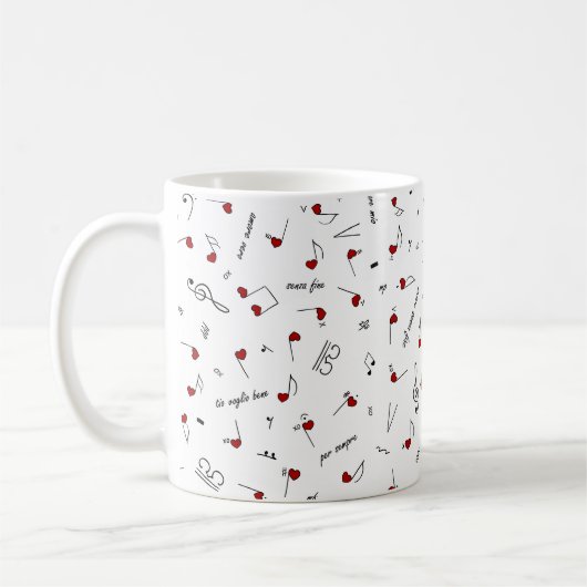 Liebesnotizen Rotes Herz Musiknotation Kaffeetasse (Links)