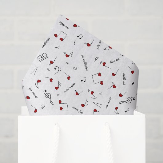 Liebesnotizen Rotes Herz Musiknotation Seidenpapier (Geschenktüte)