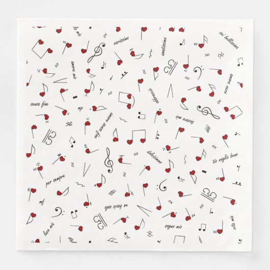 Liebesnotizen Rotes Herz Musiknotation Serviette (Vorderseite)