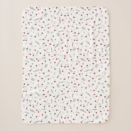 Liebesnotizen Rotes Herz Musiknotation Sherpadecke (Vorderseite)