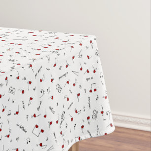 Liebesnotizen Rotes Herz Musiknotation Tischdecke