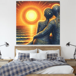 Liebespaar bei Sonnen Untergang am Meer Leinwanddruck