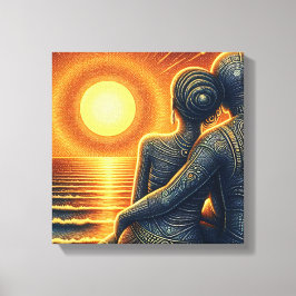 Liebespaar bei Sonnen Untergang am Meer Leinwanddruck