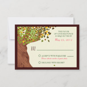 Liebespaar fallende Herzen Eichenbaum RSVP Karte