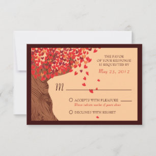 Liebespaar fallende Herzen Eichenbaum RSVP Karte