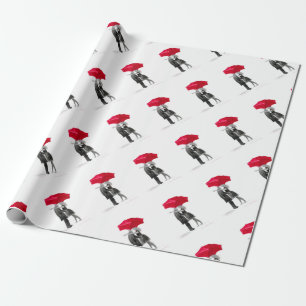 Liebespaar mit rotem Regenschirm Geschenkpapier