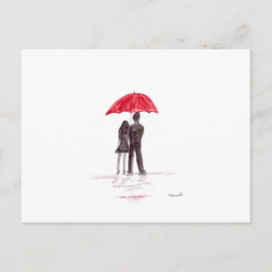 Liebespaar mit rotem Regenschirm romantisches Paar Postkarte