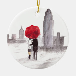 Liebespaar New York roter Regenschirm NYC Manhatta Keramikornament