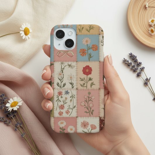 Liebespaar-Patchwork-Quilt Floral Botanisch Rose iPhone 15 Hülle